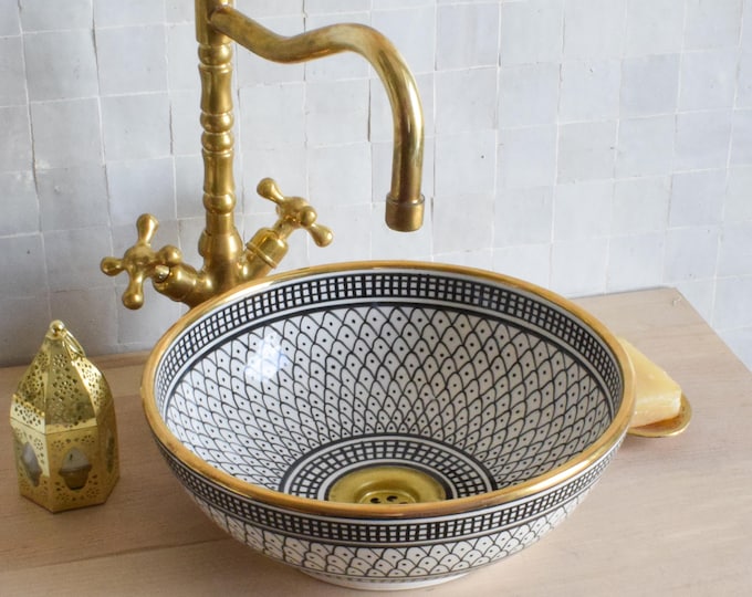 Ceramic Sink Basin Brass Edge For Bathroom 100% Handmade,Vessel Sink,Custom Sink Vanity,Pottery Handmade Sinks for Bathroom Decoration.
