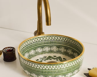 Ceramic Sink Basin Brass Edge For Bathroom 100% Handmade,Vessel Sink,Custom Sink Vanity,Pottery Handmade Sinks for Bathroom Decoration.