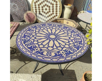 Round Mosaic Table for Outdoor Patio,Unique Mosaic Pattern,Dinner & Coffee Table,Custom Design,Handcrafted Mosaic Table,Outdoor Patio decor
