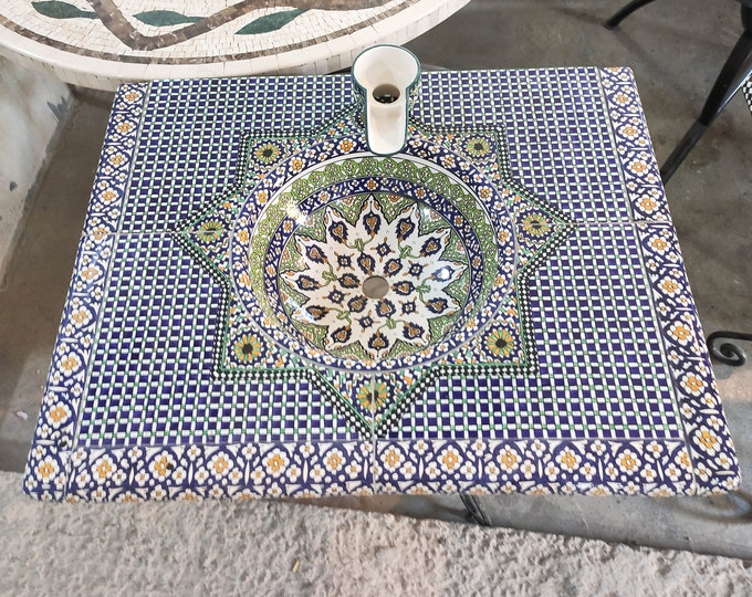 Moroccan Pottery Top Table Bathroom Vessel,Pottery Sink,Customizable,Handmade Basin Top,Middle Age Design,Bathroom Decor,Artistic Washbasin