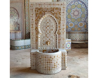 Garden Mosaic Fountain for Outdoor Patio 100%Handmade,Andalusian Tile Artwork,Wall Mounted Fountain, Handmade Fountain,Patio Decor