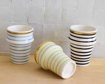 3 Ceramic Cups 100% Handmade,Best Deals,Drinking Cup With Gold Rim ,Set of cups Vanity, Tumblers for Dinner Table, Coffee Cup