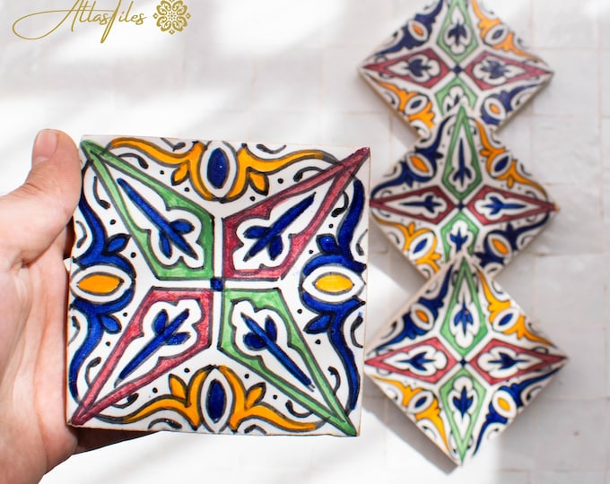 10x10Cm Ceramic Tile,  Moroccan Ceramic Tiles, Handpainted Piece of Ceramic, Ceramic Wall, Decorative Wall.