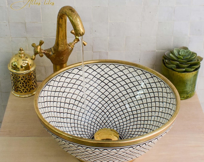 Ceramic Sink Washbasin Gold for Bathroom 100% Handmade,Vessel Sink,Custom Sink Vanity,Pottery Handmade Sinks for Bathroom Decoration.