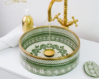 Ceramic Sink Basin Brass Edge For Bathroom 100% Handmade,Vessel Sink,Custom Sink Vanity,Pottery Handmade Sinks for Bathroom Decoration.