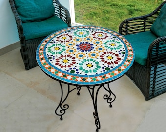 Custom Mosaic Table for Outdoor Patio 100% Handmade,Round Mosaic Table,Ceramic Table,Dinner Mosaic Table,Customizable Design