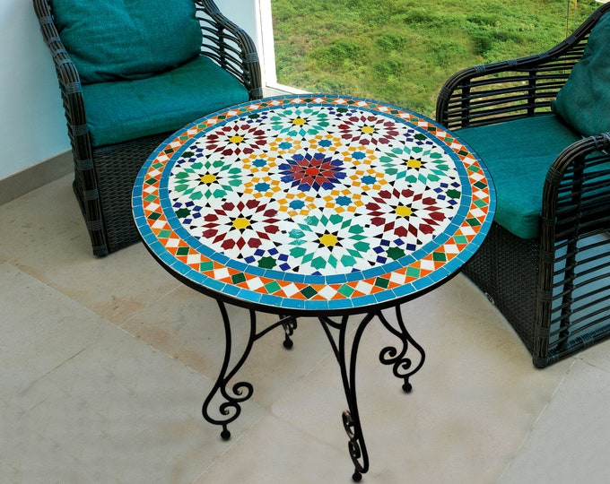 Custom Mosaic Table for Outdoor Patio 100% Handmade,Round Mosaic Table,Ceramic Table,Dinner Mosaic Table,Customizable Design