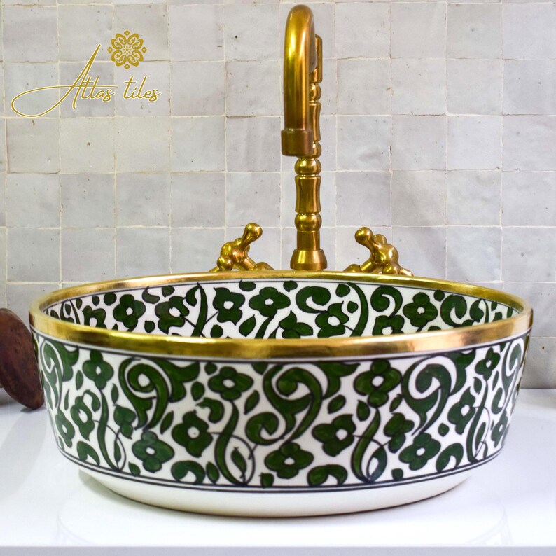 Ceramic Sink With Brass Edge for Bathroom 100% Handmade,vessel Sink ...
