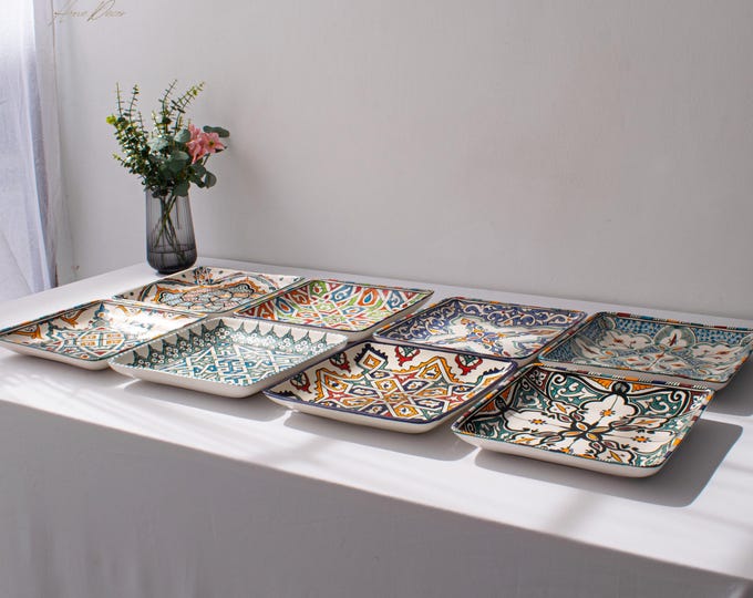 Set of 8 Square  27*27  cm Handpainted Plate, Handcrafted Pottery Plate, Dinning Plates, Serving Plates, Kitchen Decor, Kitchen Material