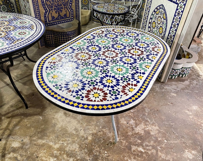 Backyard Table To Decorate your Patio, Moroccan Handmade Table, Personalized Tile Table,Handcrafted Table,Round Table,Free Shipping