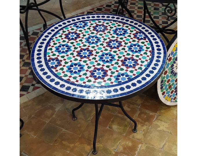 Dinner Mosaic Table for Outdoor Patio,Mosaic Table,Ceramic Table,Indoor & Outdoor Mosaic Table,Handcrafted Table,Personalized Tile Design