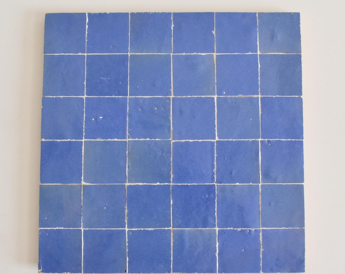 Ultramarine Blue Zellige Panel, Authentic Moroccan Handmade 12in x 12in Zellige Panel, Floor & Wall Glazed Solid Color, Backsplash Tiles