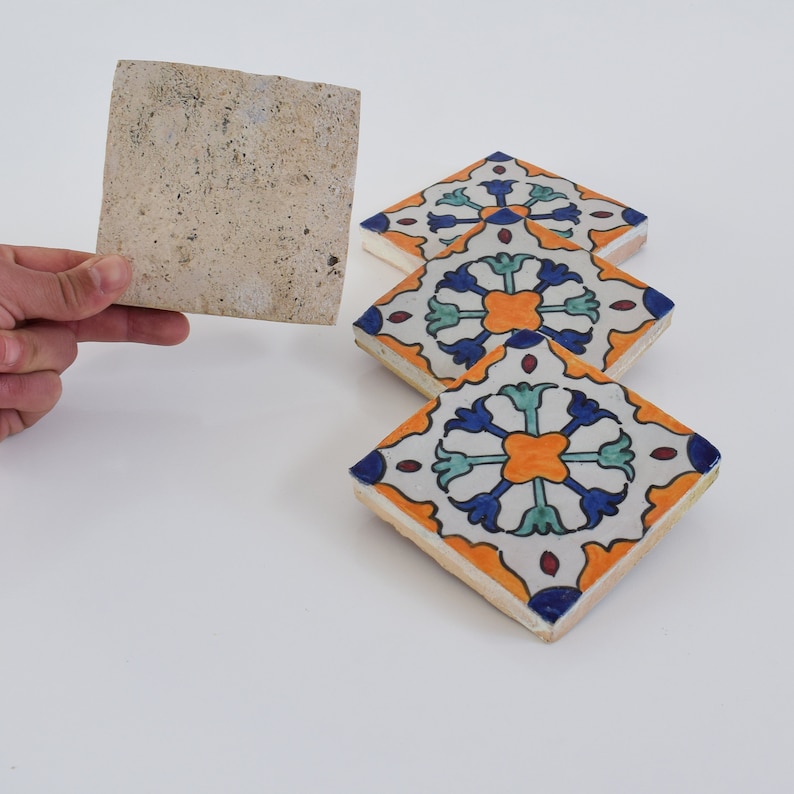 10x10Cm Ceramic Tile, Moroccan Ceramic Tiles, Handpainted Piece of Ceramic, Ceramic Wall, Decorative Wall. zdjęcie 10