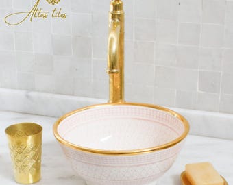 Ceramic Sink Basin Brass Edge For Bathroom 100% Handmade,Vessel Sink,Custom Sink Vanity,Pottery Handmade Sinks for Bathroom Decoration.