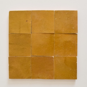 Gamboge Gul 10 x 10 cm Marockansk Autentisk Zellige Kakel, Handgjorda Keramiska Kakel, Naturlig Zellige Kakel För Kök och Badrum