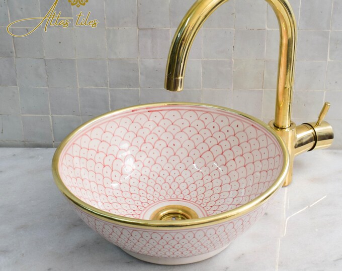 Ceramic Sink 14 Karat Gold for Bathroom 100% Handmade,Vessel Sink,Custom Sink Vanity,Pottery Handmade Sinks for Bathroom Decoration.