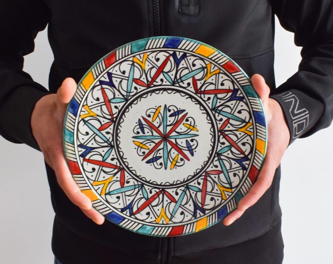 30cm Handcrafted Pottery Plate, Handmade Ceramic , Moroccan Plates, Dinning Plates, Serving Plates, Kitchen Decor, Kitchen Material, Gift