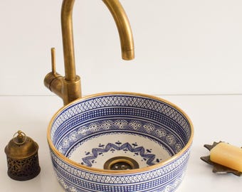 Ceramic Sink Basin Brass Edge For Bathroom 100% Handmade,Vessel Sink,Custom Sink Vanity,Pottery Handmade Sinks for Bathroom Decoration.