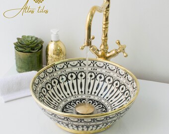 Ceramic Sink Basin Brass Edge For Bathroom 100% Handmade,Vessel Sink,Custom Sink Vanity,Pottery Handmade Sinks for Bathroom Decoration.