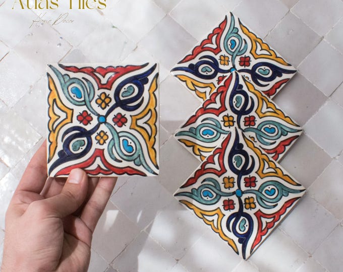 10x10Cm Ceramic Tile,  Moroccan Ceramic Tiles, Handpainted Piece of Ceramic, Ceramic Wall, Decorative Wall.