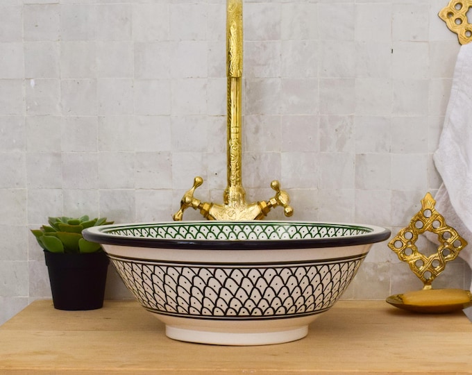 Green Ceramic Sink for Bathroom 100% Handmade,Best Deals Etsy,Vessel Sink,Custom Sink Vanity,Pottery Handmade Sinks for Bathroom Decoration.