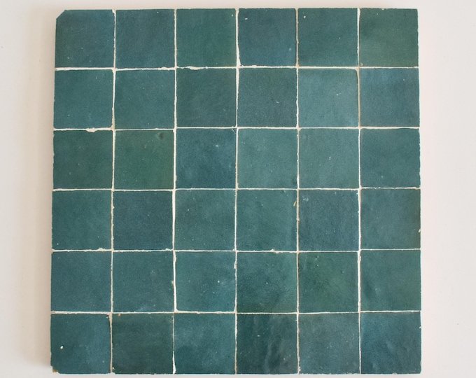 Zellige Panel, Authentic Moroccan Handmade 12in x 12in Zellige Panel, Floor & Wall Glazed Solid Color, Backsplash 2x2in Assembled Tiles