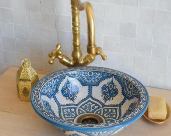 Blue Ceramic Sink for Bathroom 100% Handmade,Best Deals Etsy,Vessel Sink,Custom Sink Vanity,Pottery Handmade Sinks for Bathroom Decoration.