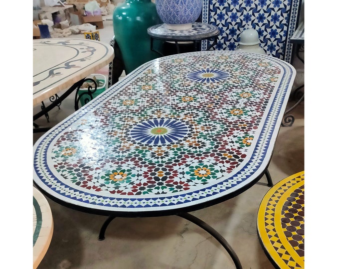 The Magical Garden Table,Moroccan Terracotta,Bright Color,Special Offer,Personalized Tile Design,Handcrafted Table,Round Table,Free Shipping