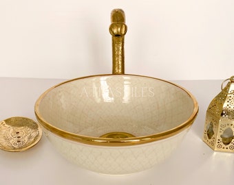 Ceramic Sink with Brass edge for Bathroom 100% Handmade,Vessel Sink,Custom Sink Vanity,Pottery Handmade Sinks for Bathroom Decoration.