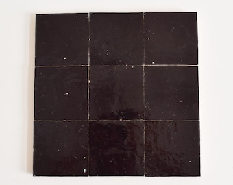 Black 10x10Cm Moroccan Authentic Zellige Tile, Handmade Ceramic Tiles, Natural Zellige Tile For Kitchen and Bathroom