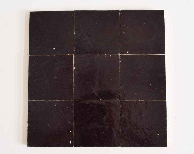 Black 10x10Cm Moroccan Authentic Zellige Tile, Handmade Ceramic Tiles, Natural Zellige Tile For Kitchen and Bathroom