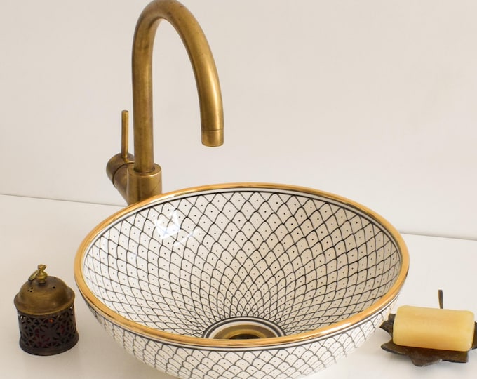 Ceramic Sink 14 Karat Gold for Bathroom 100% Handmade,Vessel Sink,Custom Sink Vanity,Pottery Handmade Sinks for Bathroom Decoration.