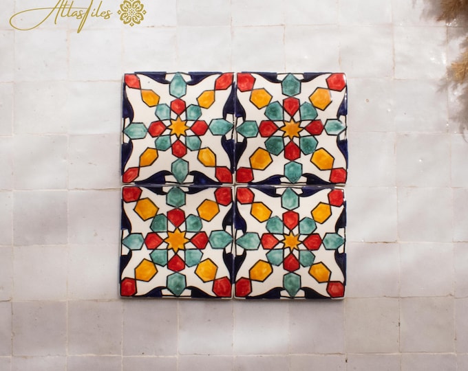 10x10Cm Ceramic Tile,  Moroccan Ceramic Tiles, Handpainted Piece of Ceramic, Ceramic Wall, Decorative Wall.