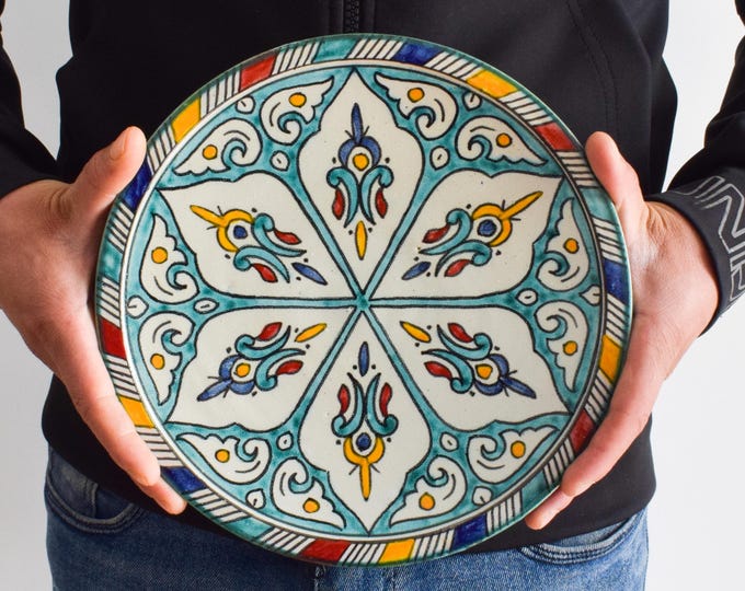 30cm Handcrafted Pottery Plate, Handmade Ceramic , Moroccan Plates, Dinning Plates, Serving Plates, Kitchen Decor, Kitchen Material, Gift