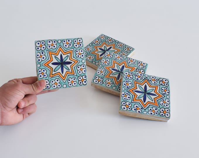 10x10Cm Ceramic Tile,  Moroccan Ceramic Tiles, Handpainted Piece of Ceramic, Ceramic Wall, Decorative Wall.