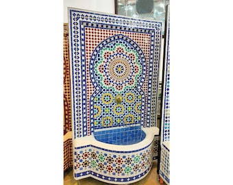 Outdoor Patio Fountain,Dreamy Mosaic Tiles Fountain,Moroccan Zellige Fountain,Handmade Zellige,Outdoor Tile Fountain,Patio Fountain