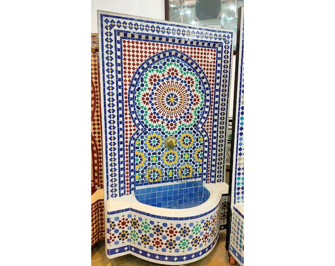 Outdoor Patio Fountain,Dreamy Mosaic Tiles Fountain,Moroccan Zellige Fountain,Handmade Zellige,Outdoor Tile Fountain,Patio Fountain