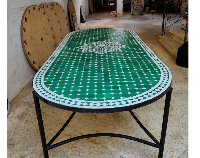 Emerald Green Garden Table,Moroccan Terracotta,Bright Color,Special Offer,Personalized Patio Furniture,Handcrafted Table,Free Shipping,Gift
