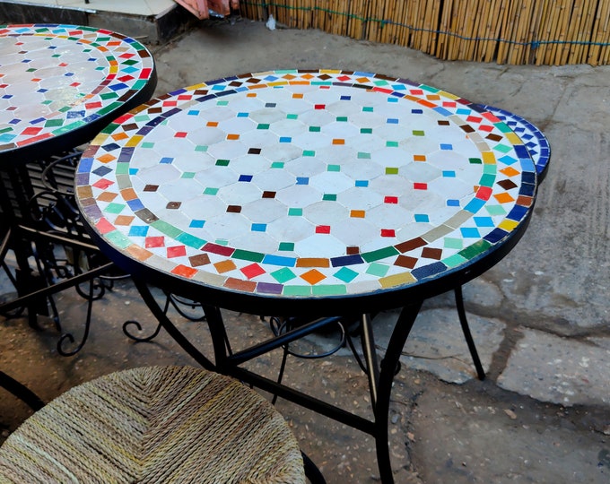 Outdoor Patio Mosaic Table 100%Handmade,Ceramic Table,Indoor Mosaic Table,Customizable Tile Design,Handcrafted Table,Tile Decor,Dining Table