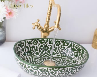 Green Ceramic Sink for Bathroom 100% Handmade,Best Deals Etsy,Vessel Sink,Custom Sink Vanity,Pottery Handmade Sinks for Bathroom Decoration.