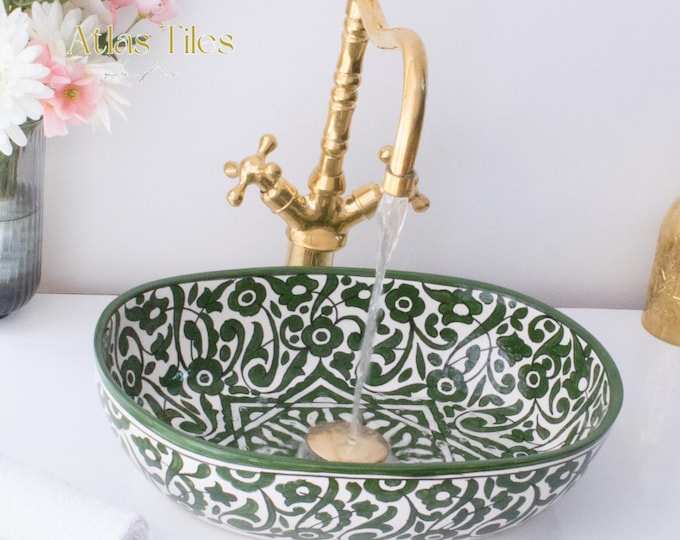 Green Ceramic Sink for Bathroom 100% Handmade,Best Deals Etsy,Vessel Sink,Custom Sink Vanity,Pottery Handmade Sinks for Bathroom Decoration.