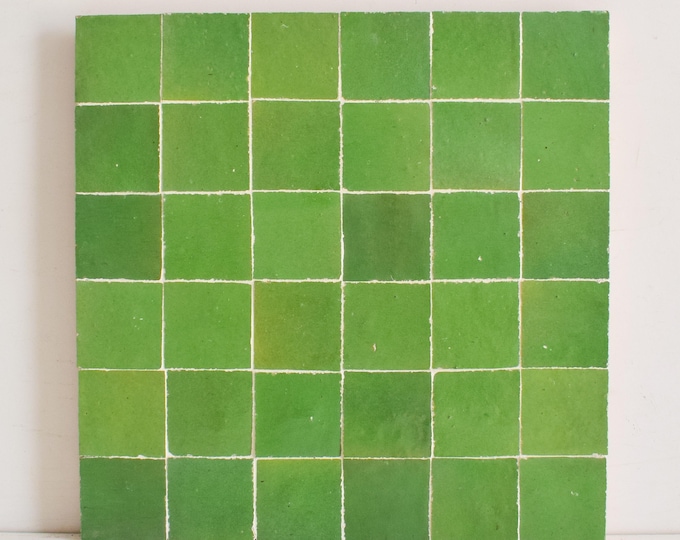 Forest Green Zellige Panel,Authentic Moroccan Handmade 12in x 12in Zellige Panel,Floor & Wall Glazed Solid Color, Backsplash Assembled Tiles