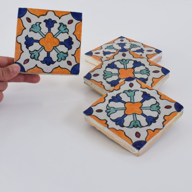 10x10Cm Ceramic Tile, Moroccan Ceramic Tiles, Handpainted Piece of Ceramic, Ceramic Wall, Decorative Wall. zdjęcie 9