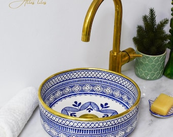 Ceramic Sink Basin Brass Edge For Bathroom 100% Handmade,Vessel Sink,Custom Sink Vanity,Pottery Handmade Sinks for Bathroom Decoration.
