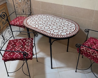 Backyard Table To Decorate your Patio, Moroccan Handmade Table, Personalized Tile Table,Handcrafted Table,Round Table,Free Shipping