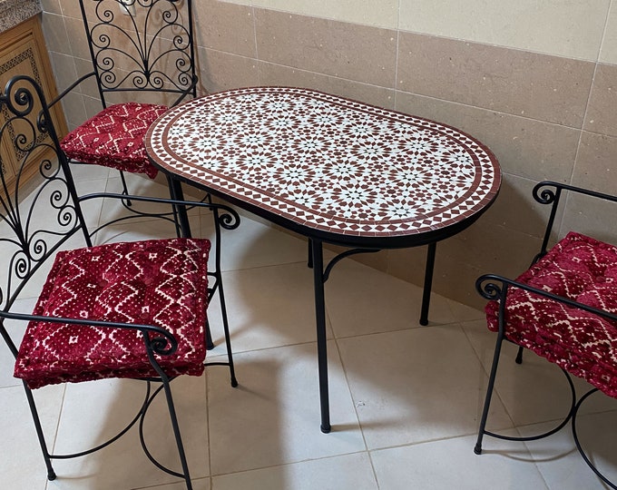 Backyard Table To Decorate your Patio, Moroccan Handmade Table, Personalized Tile Table,Handcrafted Table,Round Table,Free Shipping