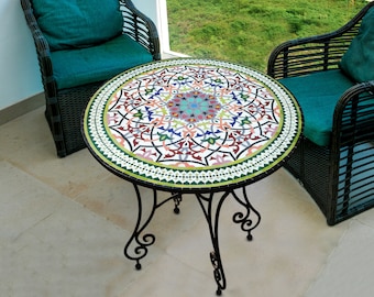 Kaleidoscope 100% Handmade Mosaic Table,Mosaic Patio Table,Indoor & Outdoor Table,Customizable Mosaic Design,Aesthetic Handcrafted Table