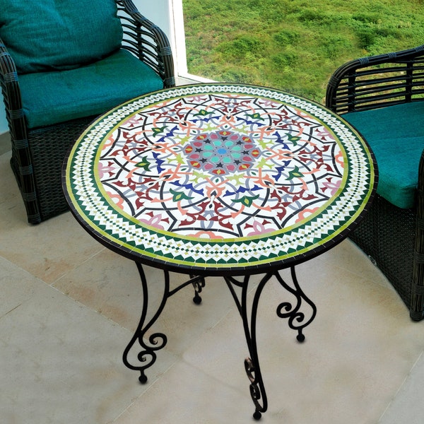 Kaleidoscope 100% Handmade Mosaic Table,Mosaic Patio Table,Indoor & Outdoor Table,Customizable Mosaic Design,Aesthetic Handcrafted Table