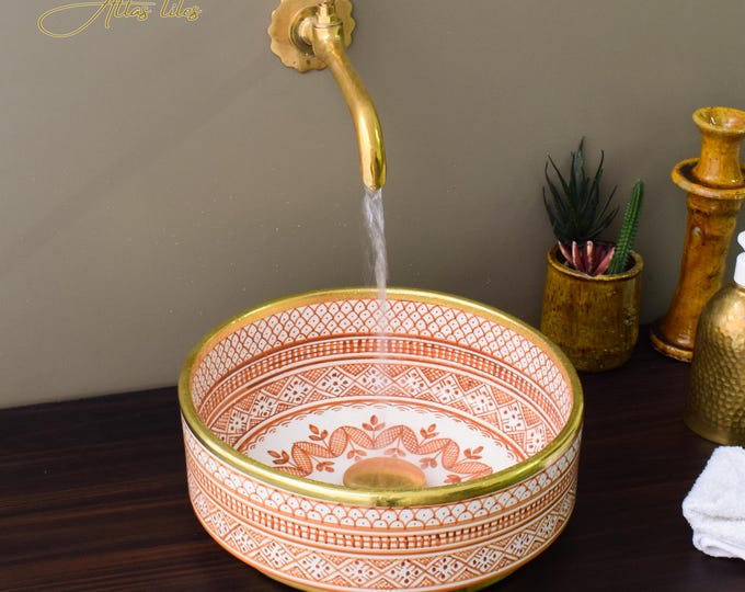 Ceramic Sink Washbasin Gold for Bathroom 100% Handmade,Vessel Sink,Custom Sink Vanity,Pottery Handmade Sinks for Bathroom Decoration.