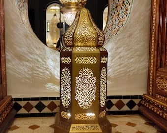 Personalized Standing Brass Lightining, Moroccan Brass Lamp, Handmade Brass Lamp, Interior Decor, Magestic Lantern Shade